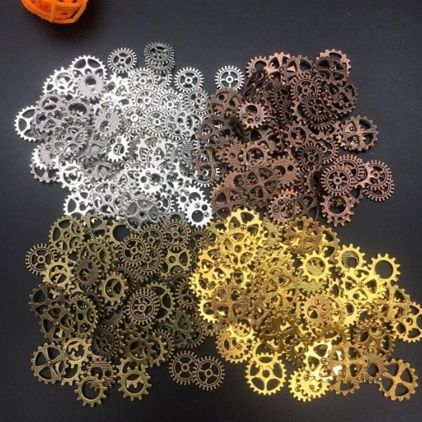 100Pcs Silver Gold Bronze Copper Vintage Clock Watch Parts Steam Punk Gears Cog Parts for Altered Art Charms Clock Connectors Pendants