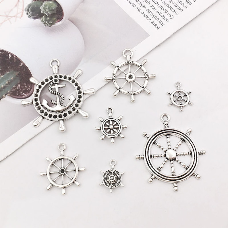 20 Pcs Craft Supplies Rudder Helm Connector Pendants Beads Charms Pendants Jewelry Findings Making Accessory for DIY Necklace Bracelet