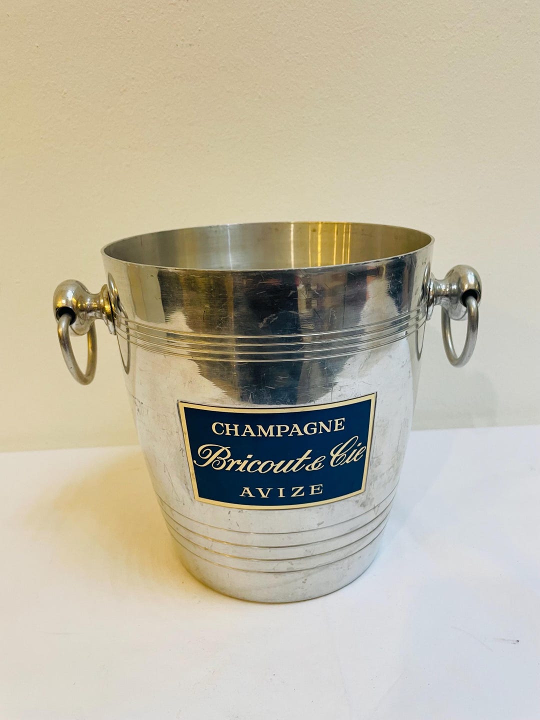 Seau à bricout à champagne vintage, articles de bar français tout en aluminium - France