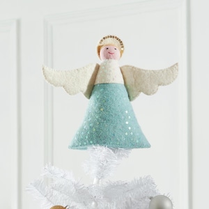 Handcrafted Blue Angel Christmas Tree Topper: Unbreakable Wool Felt Holiday Heirloom Decoration