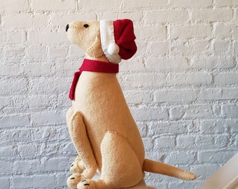 Yellow Lab Tree Topper with Santa Hat Christmas Tree Topper in Hand Felted Wool, Dog Lover Gift, Dog Memorial, Yellow Labrador Retriever
