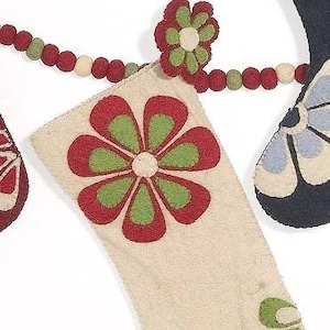 Hand Felted Wool Christmas Stocking - Flower Power in Ivory, Tween, Teen, Unisex Xmas Decor, Retro Xmas, Groovy Stocking, Mantle Decor
