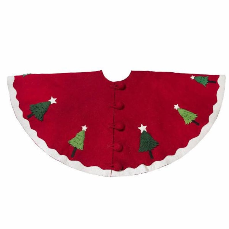 Handmade Christmas Tree Skirt in Felt Trees on Red - Etsy