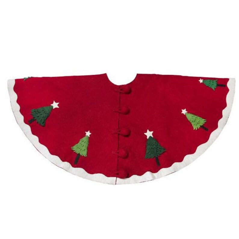 Handmade Christmas Tree Skirt in Felt Trees on Red Etsy