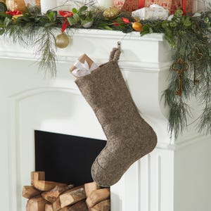 Neutral Christmas Stocking, Handmade Heirloom, Spiral grey- Hand felted 100% Wool, Xmas Decor, Mantle Decoration, Dad Stocking, Unisex