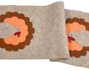 Thanksgiving Turkey Table Runner - Hand Felted Wool , 16x44", Harvest Decor,  Thanksgiving table, Heirloom, Fall Decor, Thanksgiving Gift