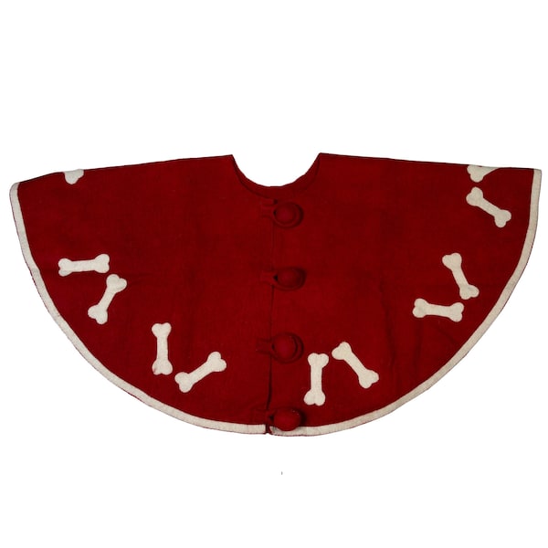 Handmade Wool Dog-Themed Christmas Tree Skirt with Bone Pattern - Rustic Lodge Decor for Pet Lovers