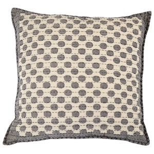 Gray Dots Cotton Pillow, Artisan Made Hand Loomed Cotton Pillow, 24&quot; Square, Living Room, Guest Room