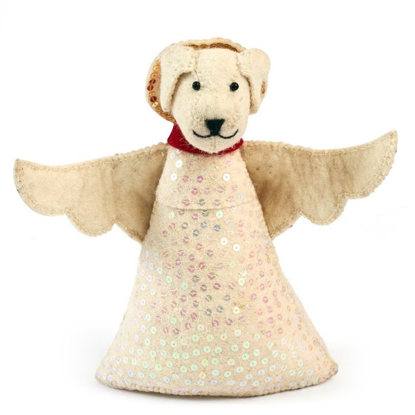 Handmade Felt Tree Topper - Dog Angel in White, Dog Lover Gift, Puppy Angel, Tree and Tabletop, Dog Memorial, Unbreakable