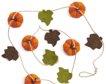 Pumpkin Vine Halloween Garland, Thanksgiving Table Decor, Handmade ,  in Hand Felted Wool - 7'