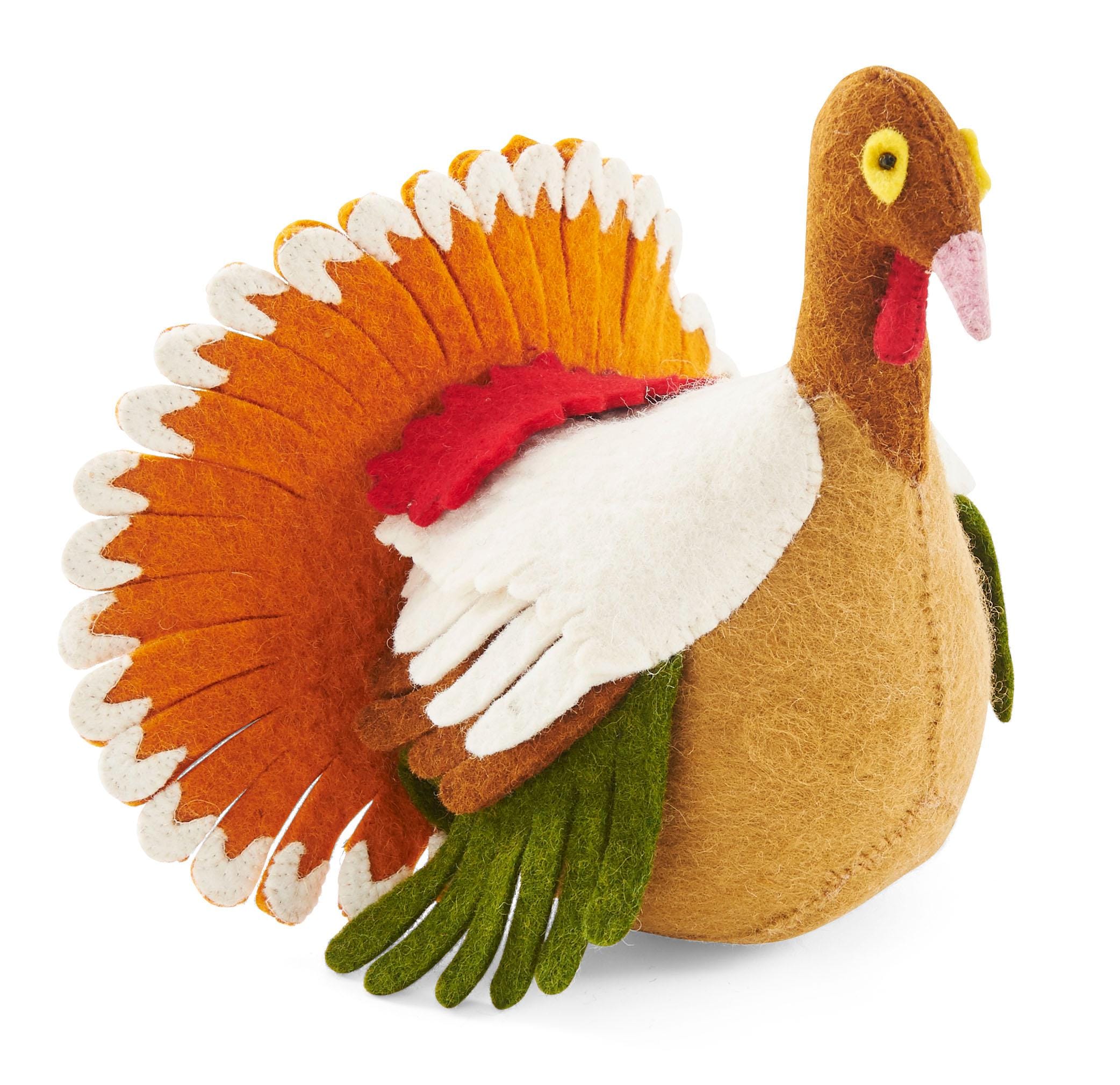 Wool Felt Handmade Turkey For Thanksgiving Table, Decorative Turkey, Reusable Decor, Stuffed Fabric Turkey, Thanksgiving Gift, Harvest Decor