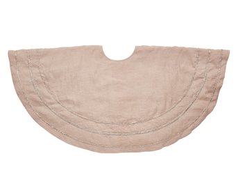 Handmade Heirloom Linen Christmas Tree Skirt . Large size - 60&quot; Luxurious  neutral color for classic elegant holiday decor
