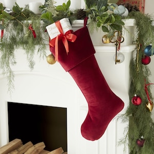 Classic Xmas Garnet Red Velvet Stocking- 20&quot; ,Luxury Stocking,Chic, Simple Elegant, Iconic Christmas