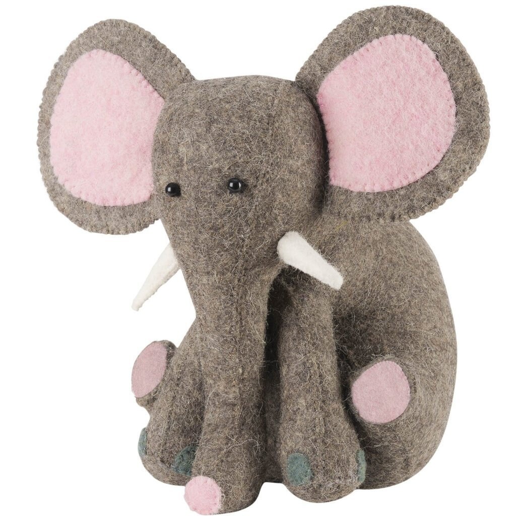 Handmade Felted Wool Pink Elephant Door Stop & Bookend - Safari Nursery Decor, Jungle Theme Gift