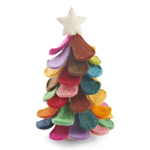 Handmade Multicolor Christmas Tree in Hand Felted Wool - Large, Tabletop Tree, Rainbow Tree, Colorful Christmas