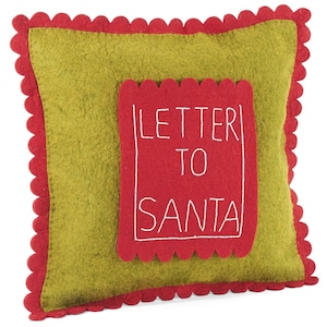 Festive Handmade Green Wool Pillow with Santa Letter Pocket - 18-inch Christmas Holiday Decor