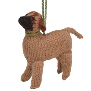 Bullmastiff Dog Hand Knit Christmas Ornament. Dog Lover Gift. Dog breed. Mini dog. Dog memorial remembrance. Tan brown dog