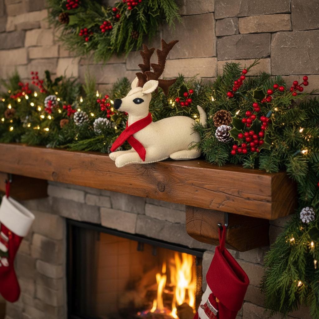 Festive Reindeer Decoration Wool Felt Christmas Decor For Home, Holiday Doorway Accent