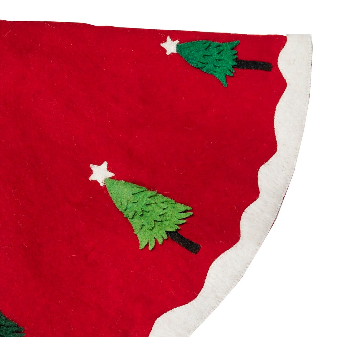 Handmade Christmas Tree Skirt in Felt Trees on Red Etsy