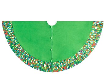 Handmade Wool Christmas Tree Skirt with Colorful Confetti Border - 60-inch Elegant Rainbow Design