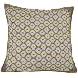 Gray with Yellow Stitching Cotton Pillow, Artisan Made Hand Loomed Cotton Pillow, 24&quot; Square, Living Room, Guest Room