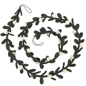 Classic Handmade Christmas Garland - Cream Velvet Balls and Felt Mistletoe Rope - 6&#39;, Forest Theme, Elegant Xmas, Luxury Bunting