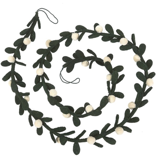 Handmade Christmas Garland - Cream Velvet Balls and Felt Mistletoe - 6'