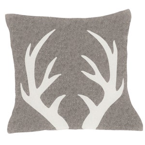 Wool Antler Pillow, Lodge Decor, Ski House Decor ,Hand Felted Wool Pillow - Cream Antlers on Gray - 20&quot;
