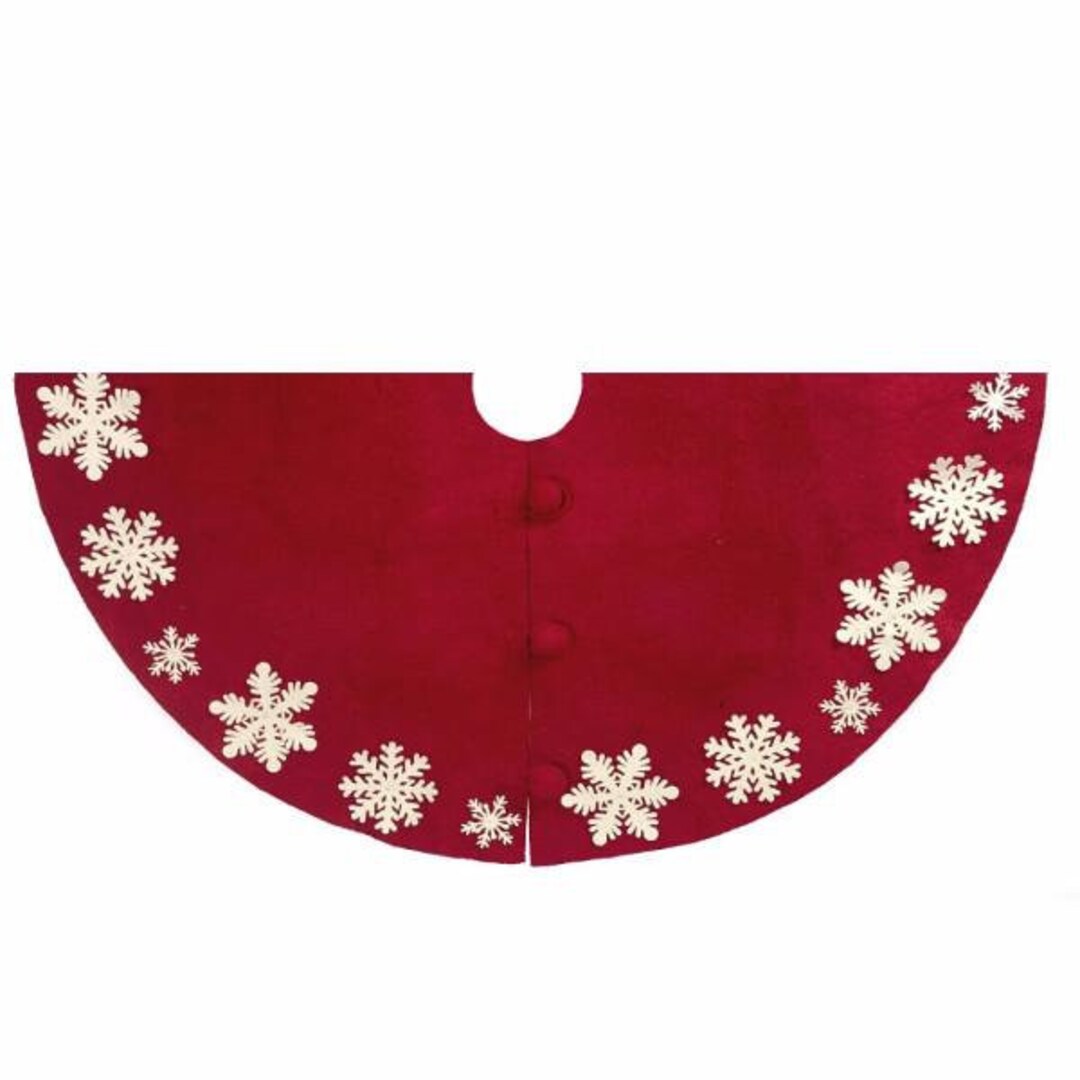 Hand Felted Wool Christmas Tree Skirt Red With Cream Tacked Snowflakes ...
