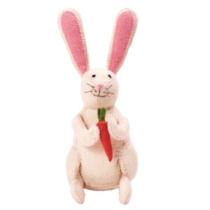 Easter Bunny, Wool Tabletop Decoration, Rabbit with Carrot, Cute Bunny Decor, Hand Felted Wool, 11&quot; tall, Spring Decor