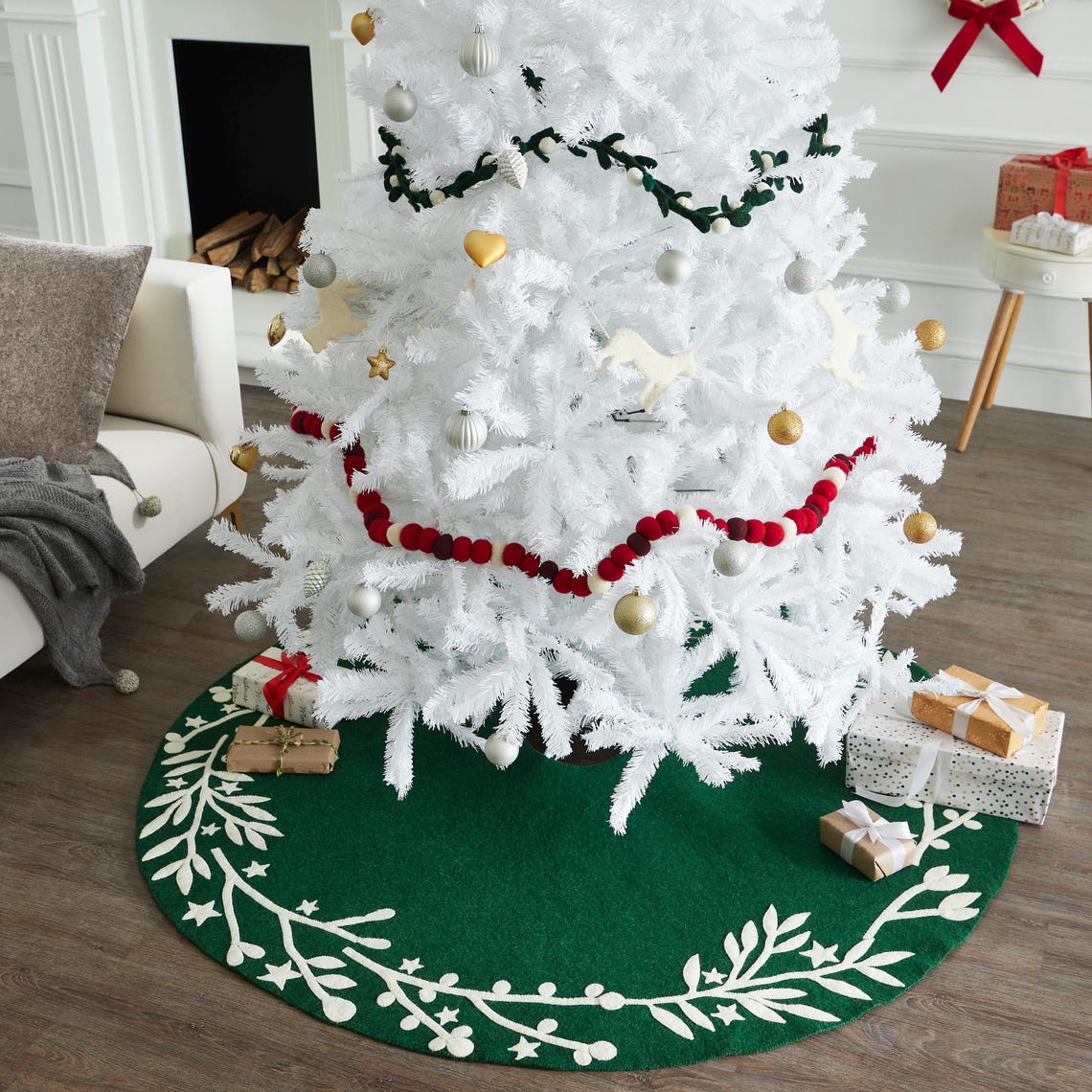 Handmade Felt Antlers Gray Christmas Tree Skirt 60