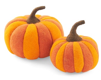 Orange Pumpkin Pair in Hand Felted Wool -Set of Two, Thanksgiving Table Scape, Turkey Day, Big Pumpkins
