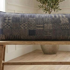 Artisan Hand-Loomed Indigo Cotton Lumbar Body  Pillow - Long Oversized Bolster for Living Room 16x48