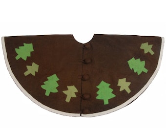 Rustic Felt Christmas Tree Skirt with Brown Forest Design - 60" Large Heirloom for Lodge, Cabin, Ski House