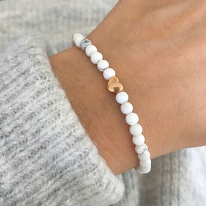 Pretty bracelet Howlite Howlite bracelet simple pearl bracelet with heart