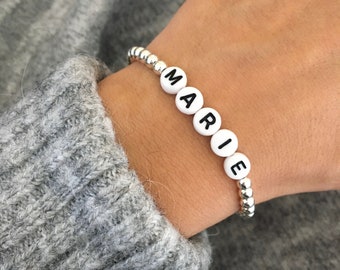 ARMBAND Perlen Farbe: Silber Name Buchstaben NAMENSARMBAND