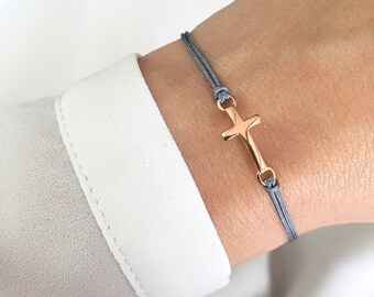 ARMBAND Makramee Kreuz Roségold Bandfarbe wählbar