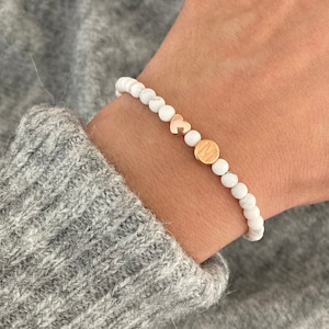 Howlite pearl bracelet marbled with wish letter and heart