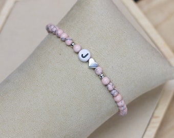 ARMBAND rosa Perlen Jadeperlen mit Herz und Buchstabe