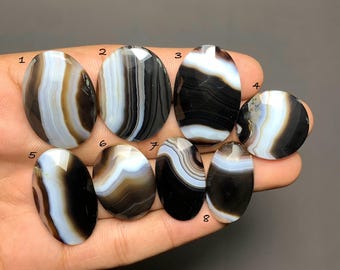 Black Banded Agate Cabochon, Natural Gemstone for Jewelry Making (34-22mm) D2975