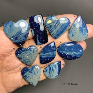 Michigans Leland Blue Midnight Sieber Agat Cabochon, Ädelsten För Smyckestillverkning (31-24 mm) #D3063