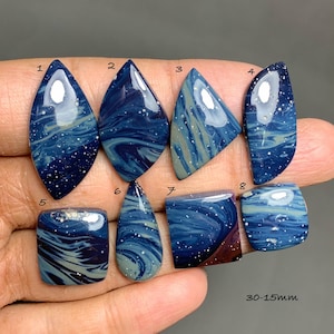 Michigans Leland Blue Midnight Sieber Agat Cabochon, Ädelsten För Smyckestillverkning (30-15 mm) #D3064
