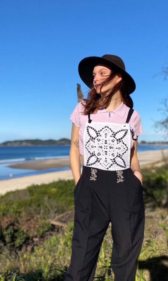 black and white overalls