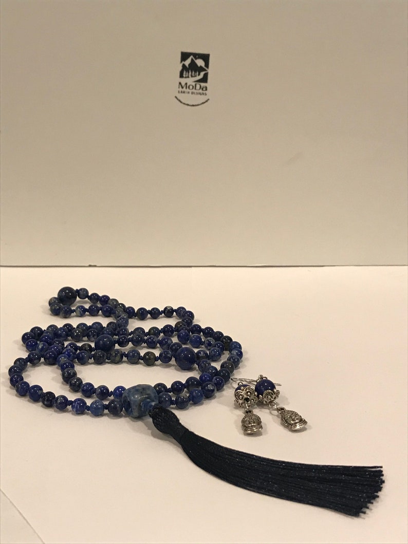 Or choose a different charm Calming Lapis Lazuli /& Sodalite Mala Necklace with FREE Little Buddha Earrings