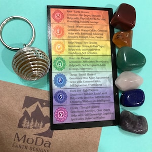 Chakra Tumbled Stone & Silver Spiral Cage Keychain