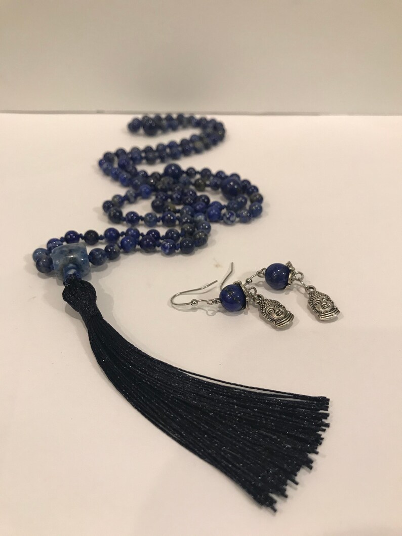 Or choose a different charm Calming Lapis Lazuli /& Sodalite Mala Necklace with FREE Little Buddha Earrings