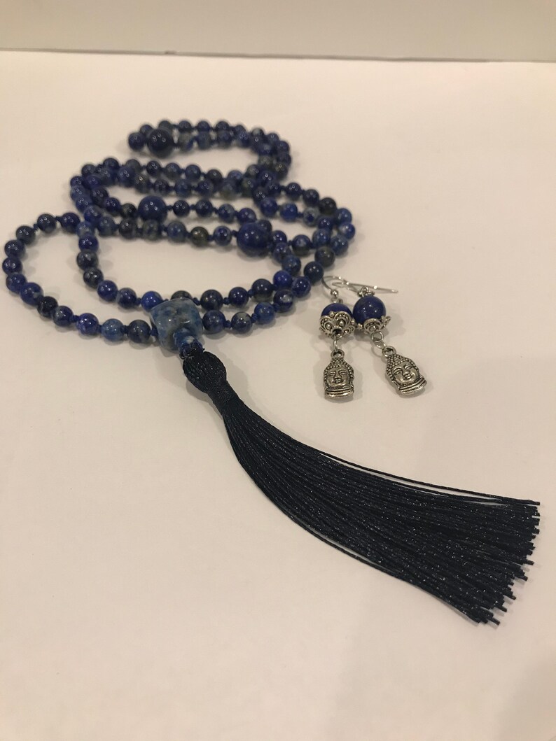 Or choose a different charm Calming Lapis Lazuli /& Sodalite Mala Necklace with FREE Little Buddha Earrings