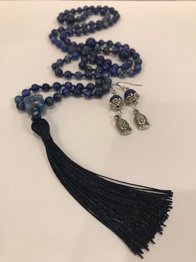 Or choose a different charm Calming Lapis Lazuli /& Sodalite Mala Necklace with FREE Little Buddha Earrings