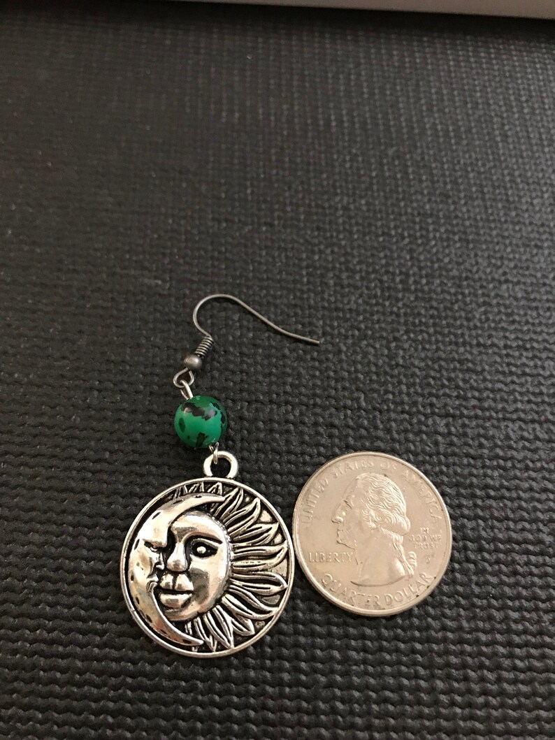 Sun /& Moon Necklace and Malachite Beaded Earrings on soft silk cord!