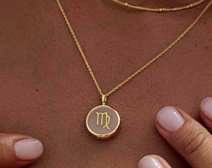 Jungfrau Sternzeichen Halskette,Medaillon Halsketten Anhänger,Jungfrau Sternzeichen Schmuck,Astrologie Halskette,Jungfra Pendant